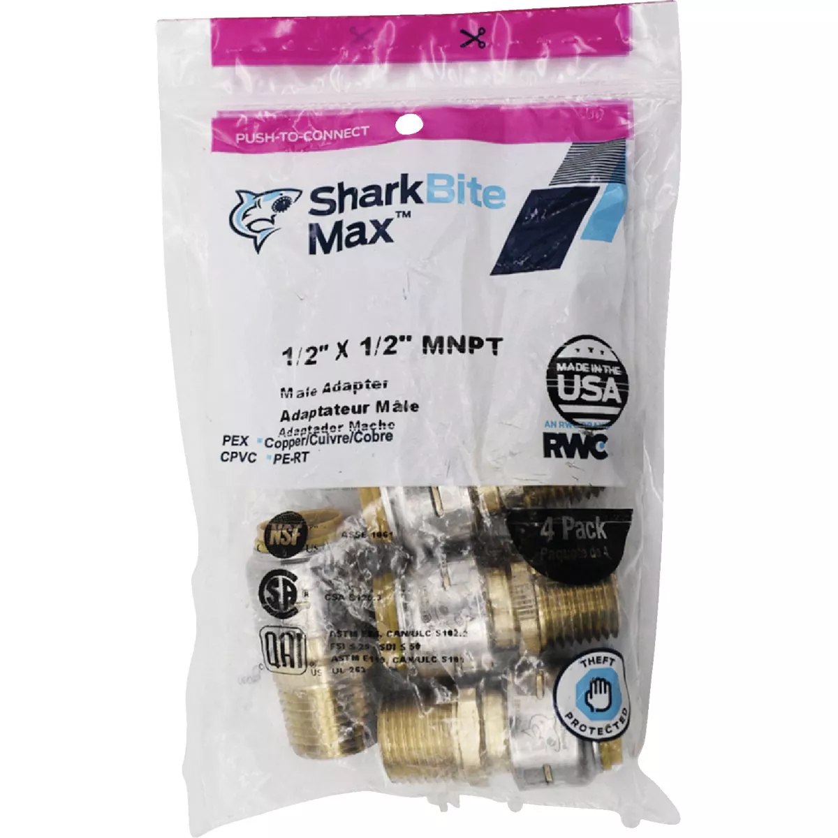 SharkBite 1/2 In. x 1/2 In. MNPT Straight Brass Push-to-Connect Male Adapter (4-Pack) - photo 2