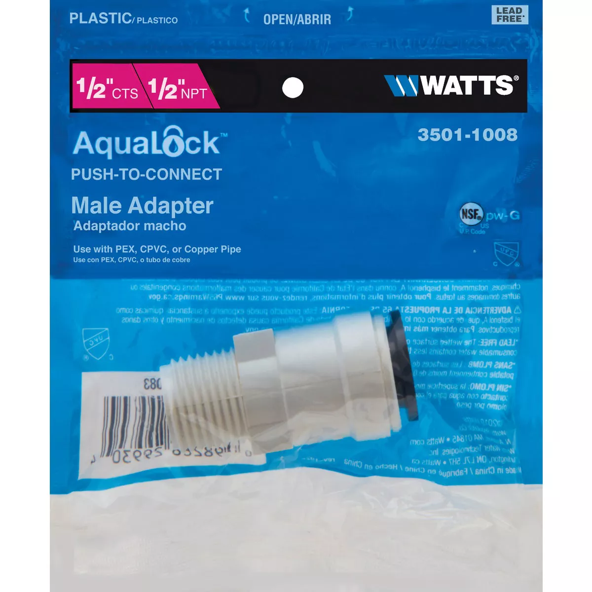 Watts Aqualock 1/2 In. CTS x 1/2 In. MPT Quick Connect Plastic Connector - photo 2