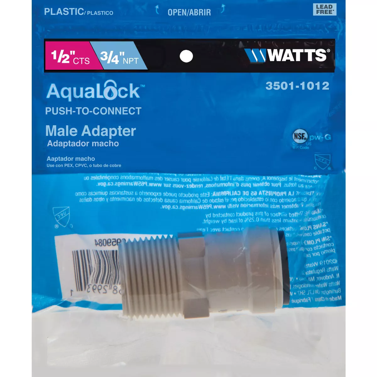 Watts Aqualock 1/2 In. CTS x 3/4 In. MPT Quick Connect Plastic Connector - photo 2