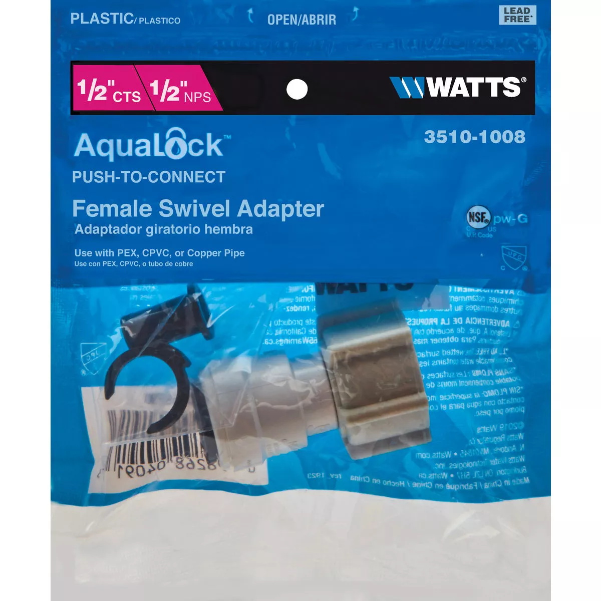 Watts Aqualock 1/2 In. CTS x 1/2 In. FPT Push-to-Connect Plastic Adapter - photo 2