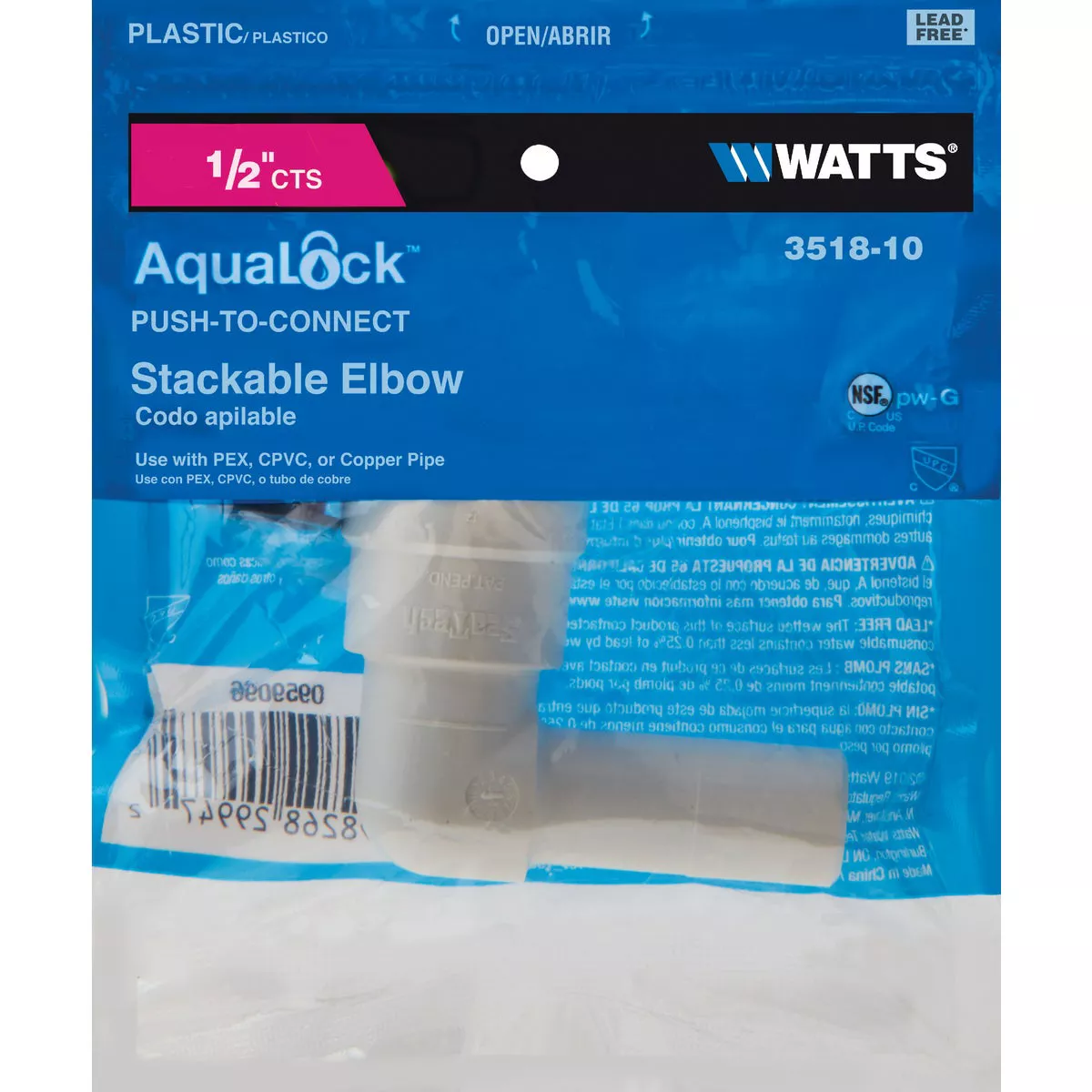 Watts 1/2 In. CTS 90 Deg. Quick Connect Stackable Plastic Elbow (1/4 Bend) - photo 2