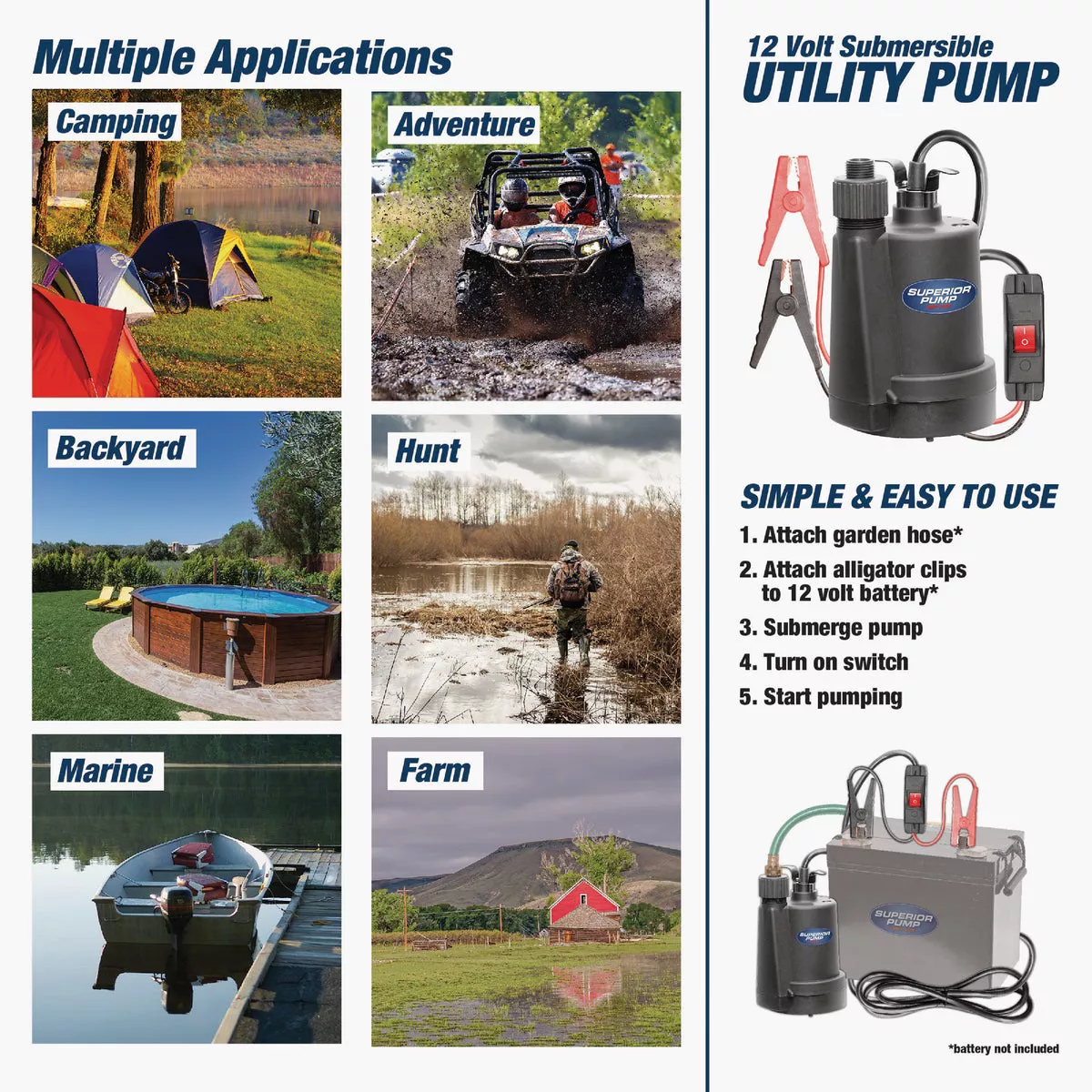 Superior Pump 12V 1380 GPH Submersible Portable Pump - photo 5