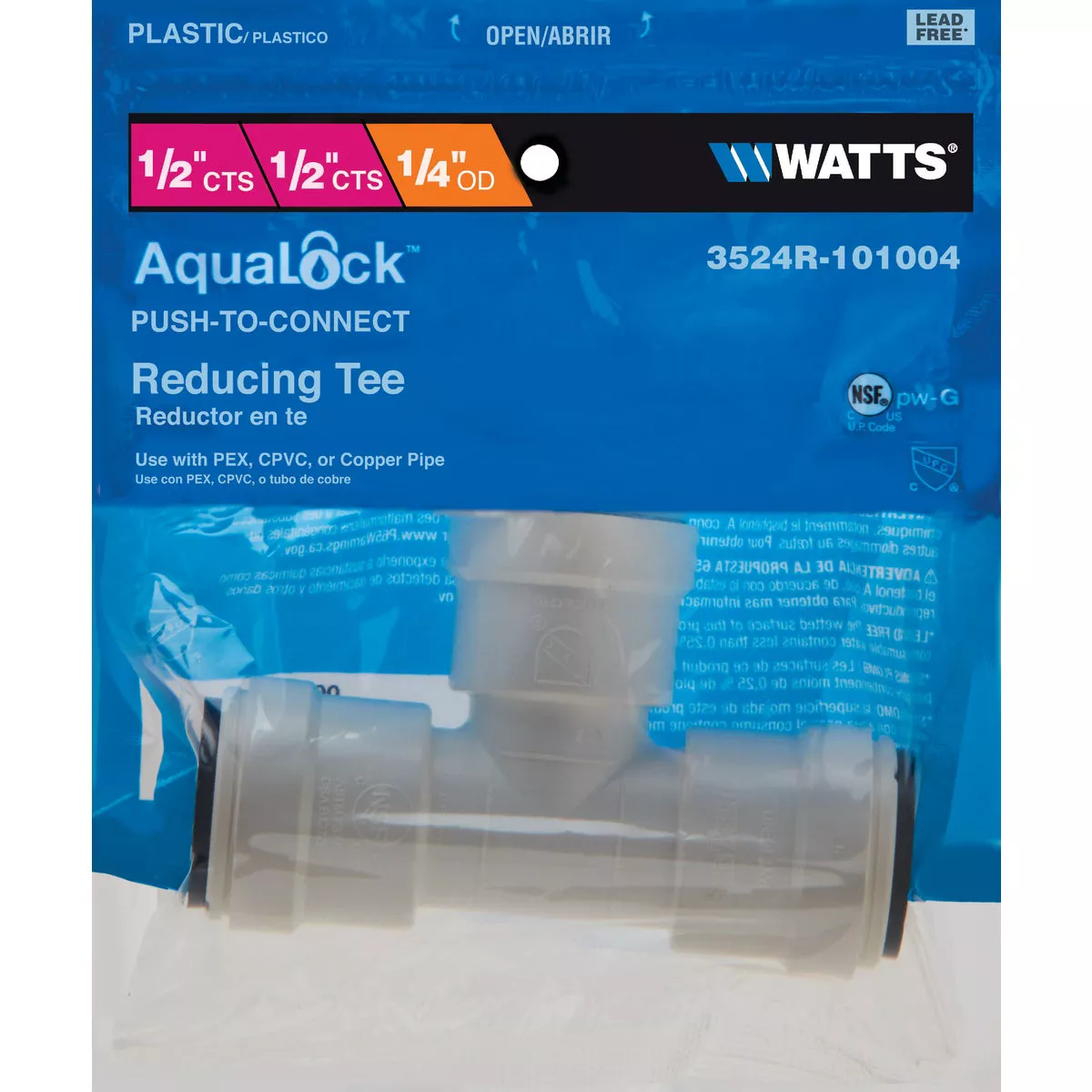 Watts 1/2 In. x 1/2 In. x 1/4 In. Reducing Quick Connect Plastic Tee - photo 2