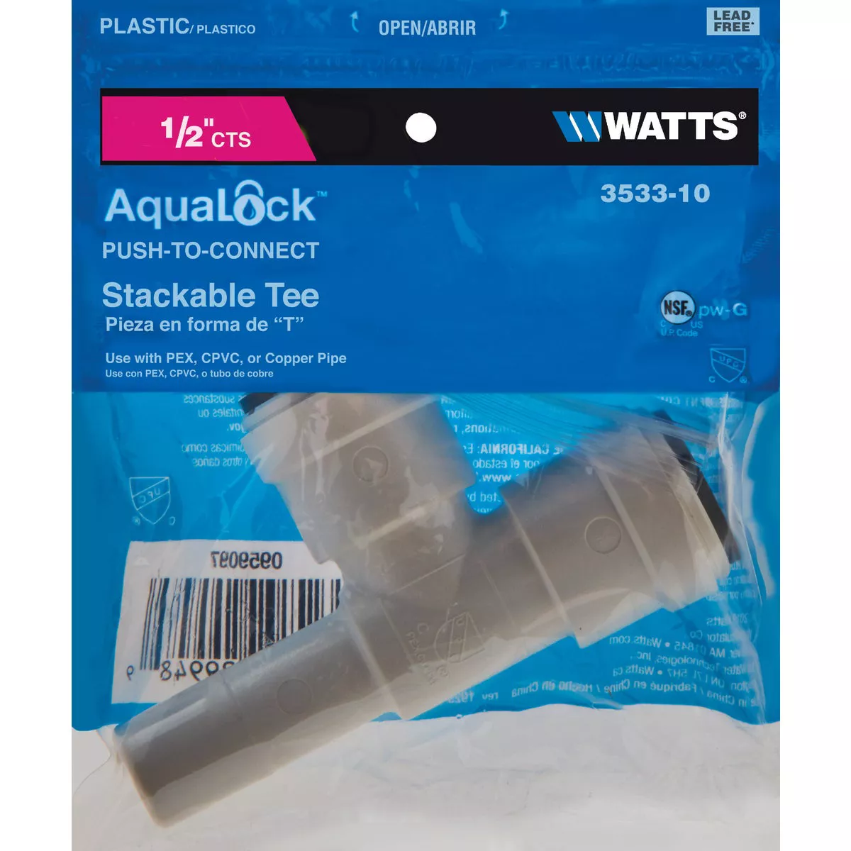 Watts 1/2 In. x 1/2 In. x 1/2 In. Stackable Quick Connect Plastic Tee - photo 2