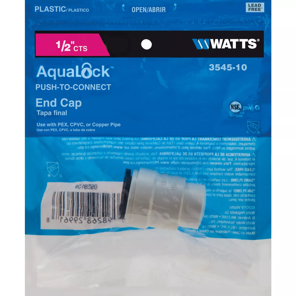 Watts Aqualock 1/2 In. Push-to-Connect Plastic Cap - photo 2