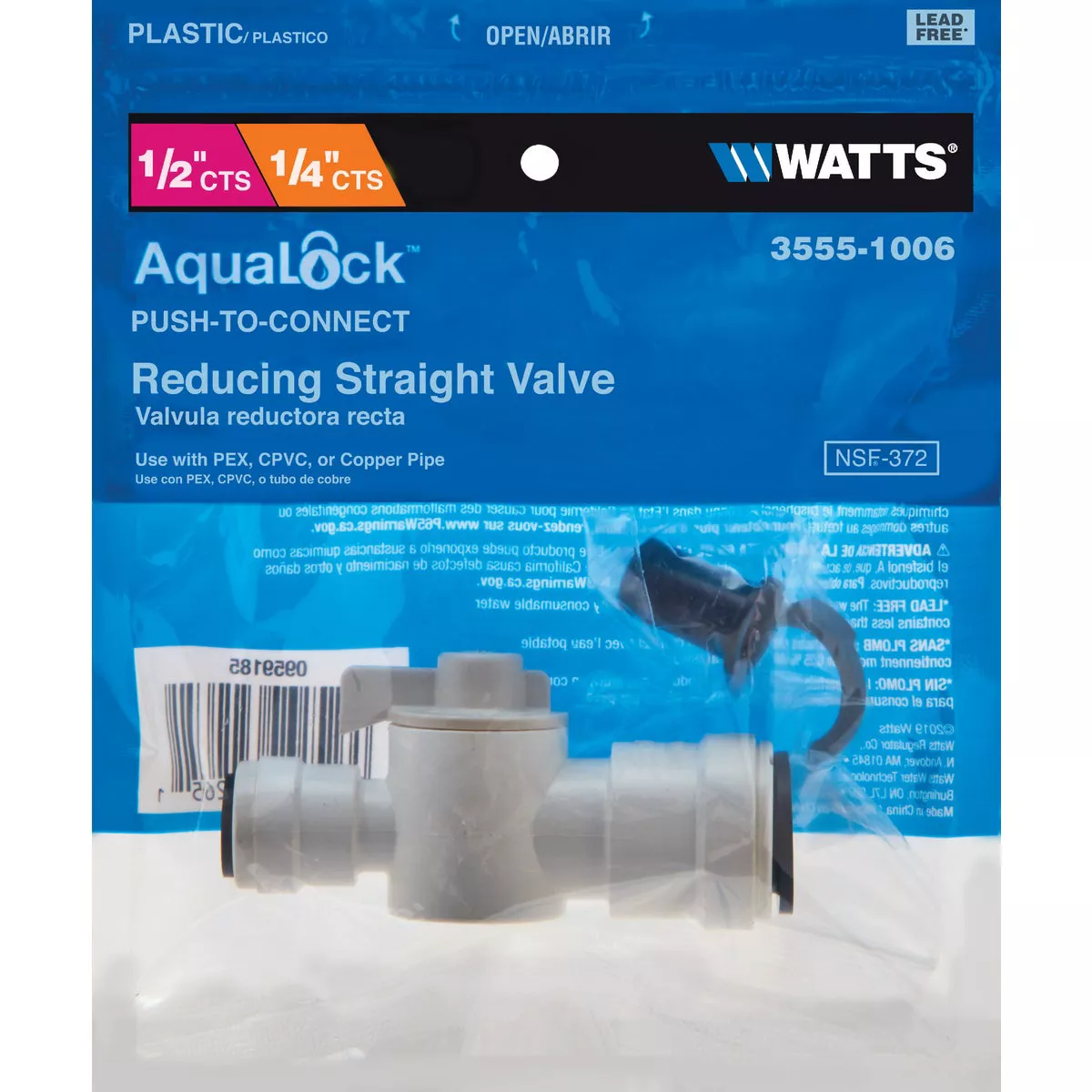 Watts 1/4 In. CTS X 1/2 In. QC Plastic Plastic Push Valve