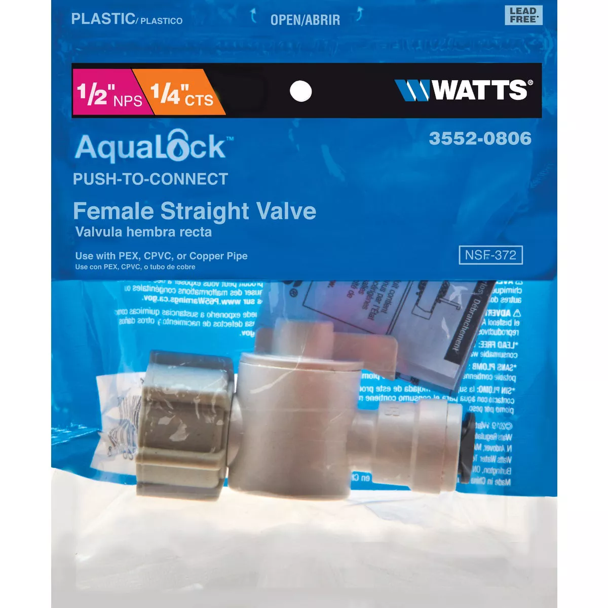 Watts 1/2 In. FPT X 1/4 In. CTS Plastic Push Valve - photo 2