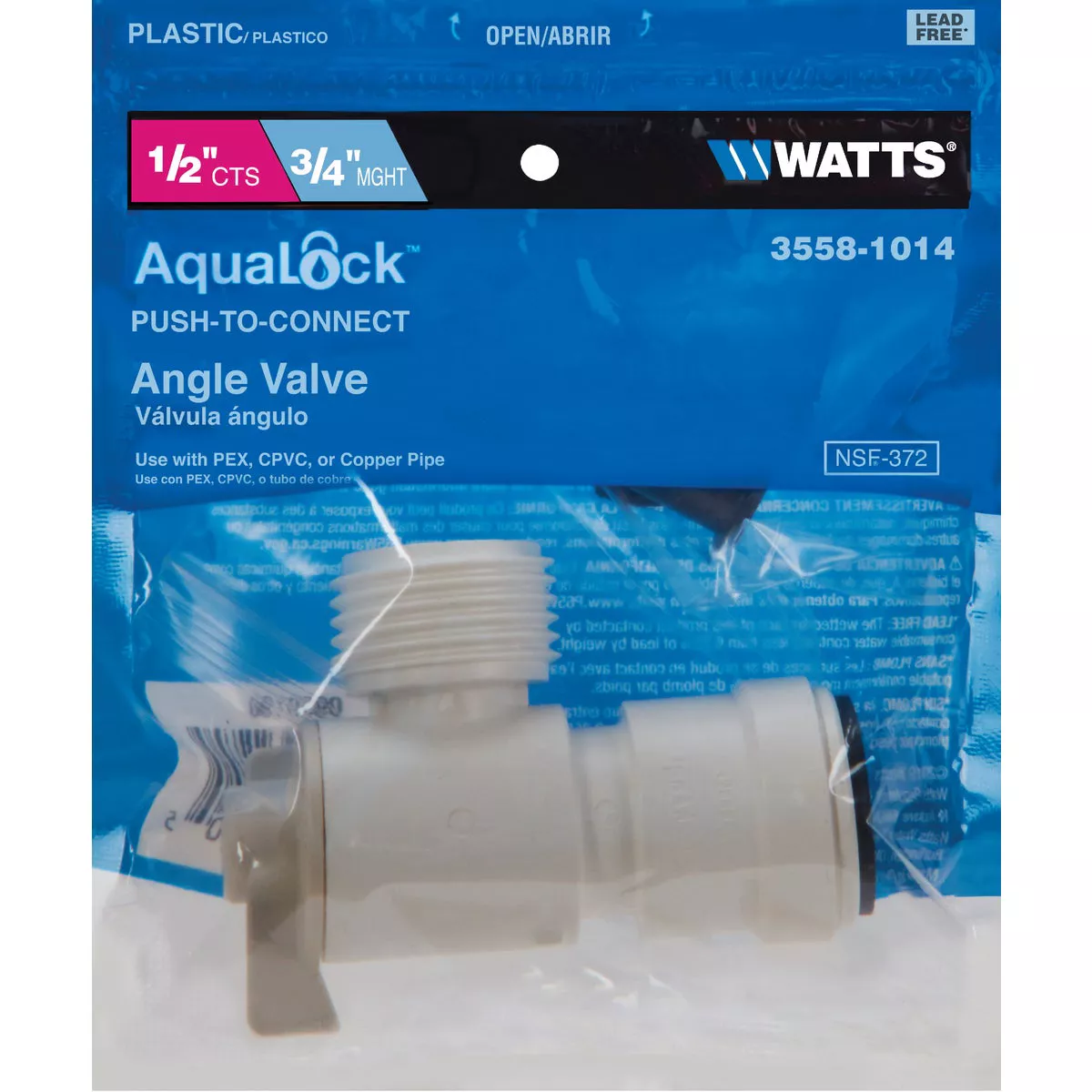 Watts 1/2 In. CTS X 3/4 In. MGH Quick Connect Stop Angle Valve - photo 2