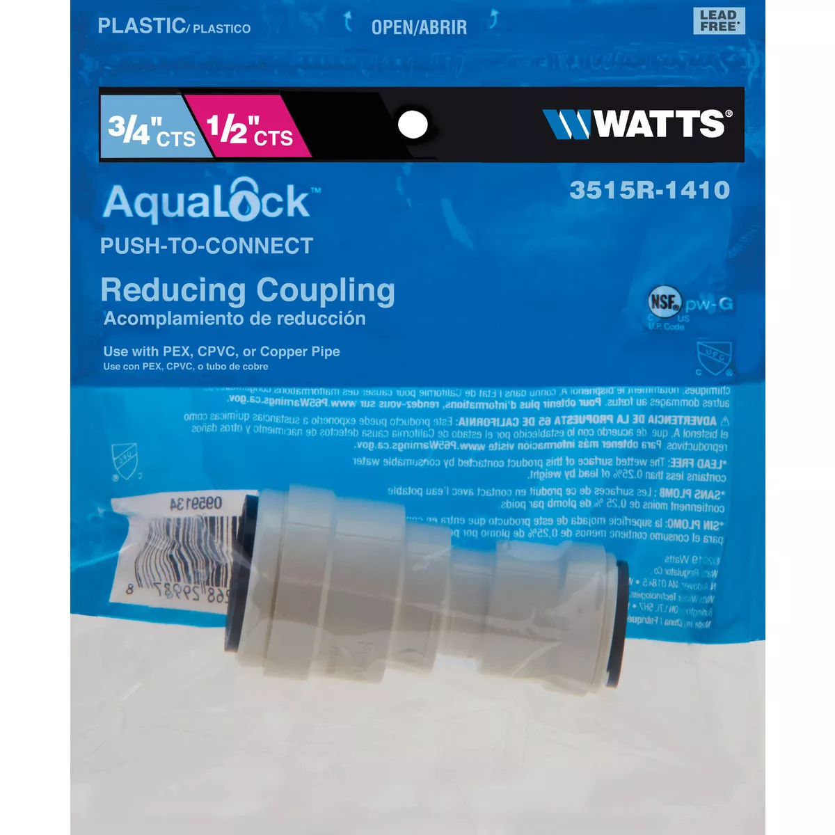 Watts 3/4 In. x 1/2 In. Reducer Quick Connect Plastic Coupling - photo 2