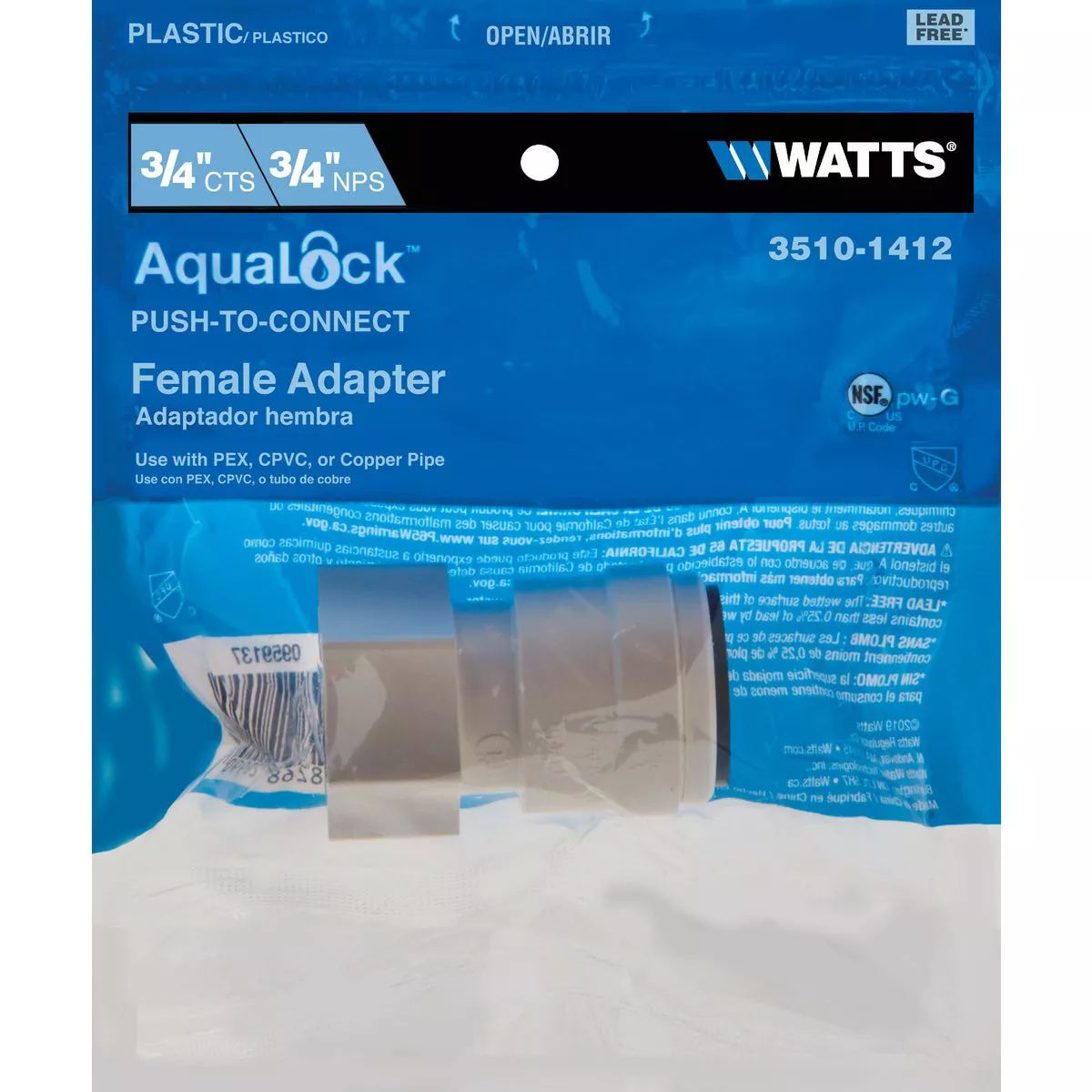 Watts Aqualock 3/4 In. CTS x 3/4 In. FPT Push-to-Connect Plastic Adapter - photo 2