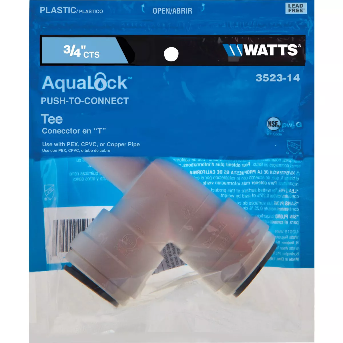 Watts 3/4 In. x 3/4 In. x 3/4 In. Quick Connect Plastic Tee - photo 2