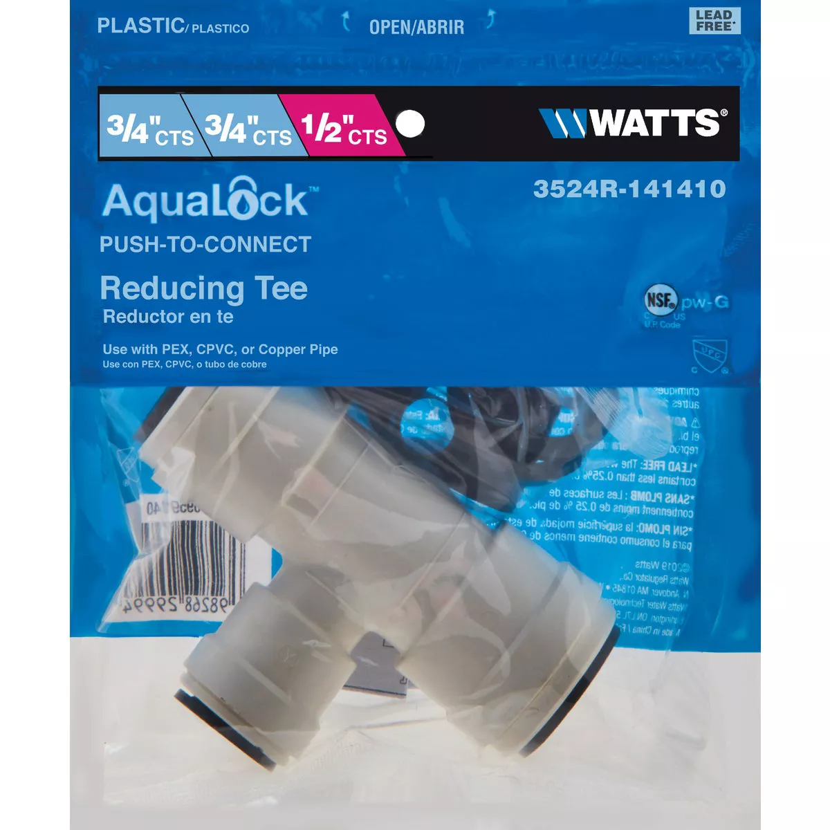 Watts 3/4 In. x 3/4 In. x 1/2 In. Reducing Quick Connect Plastic Tee - photo 2