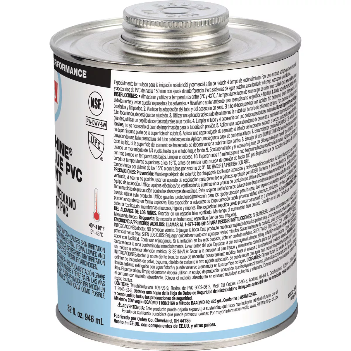Oatey Rain-R-Shine 32 Oz. Low Voc Medium Bodied Blue PVC Cement - photo 3