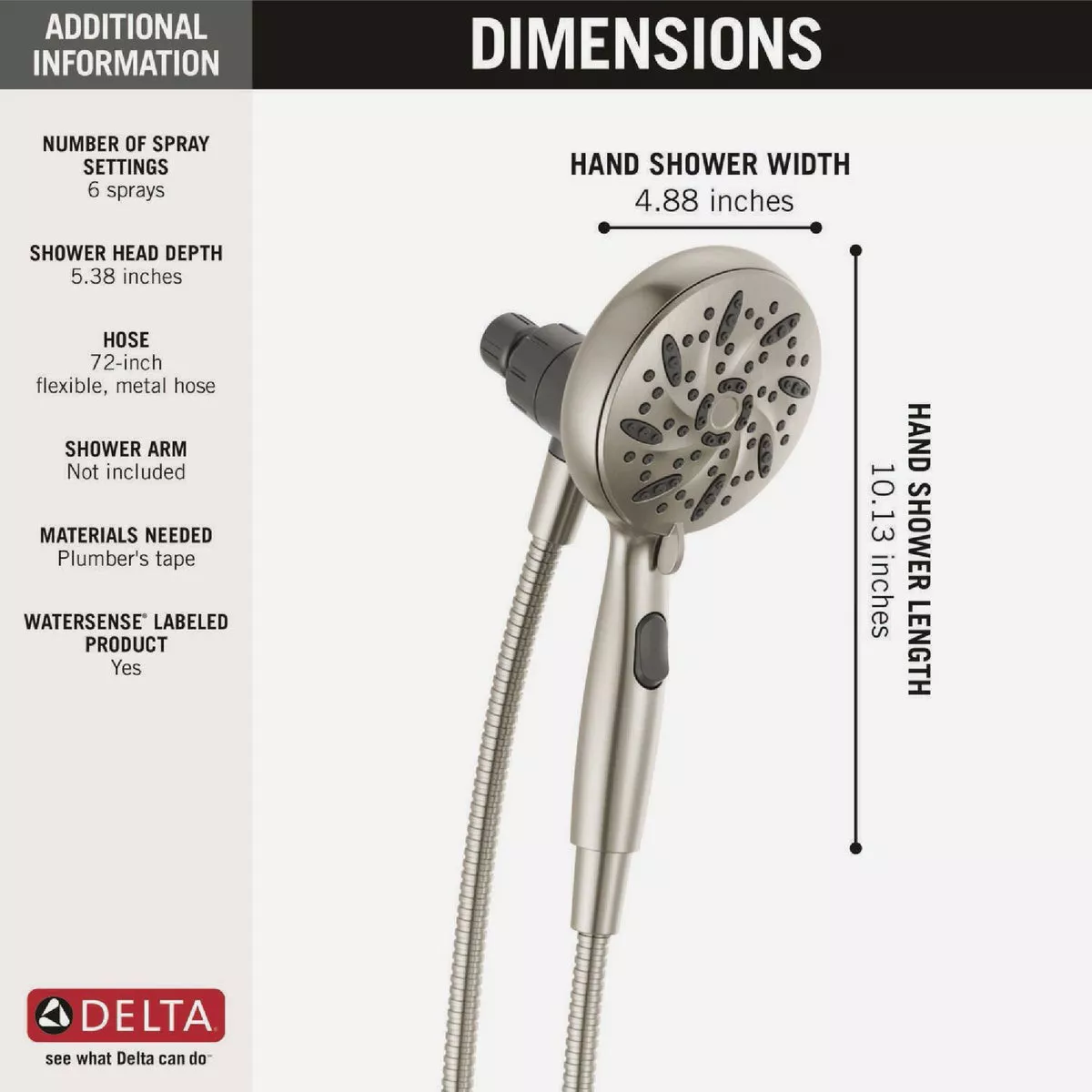 Delta SureDock 6-Spray 1.75 GPM Magnetic Hand Shower, Satin Nickel - photo 4