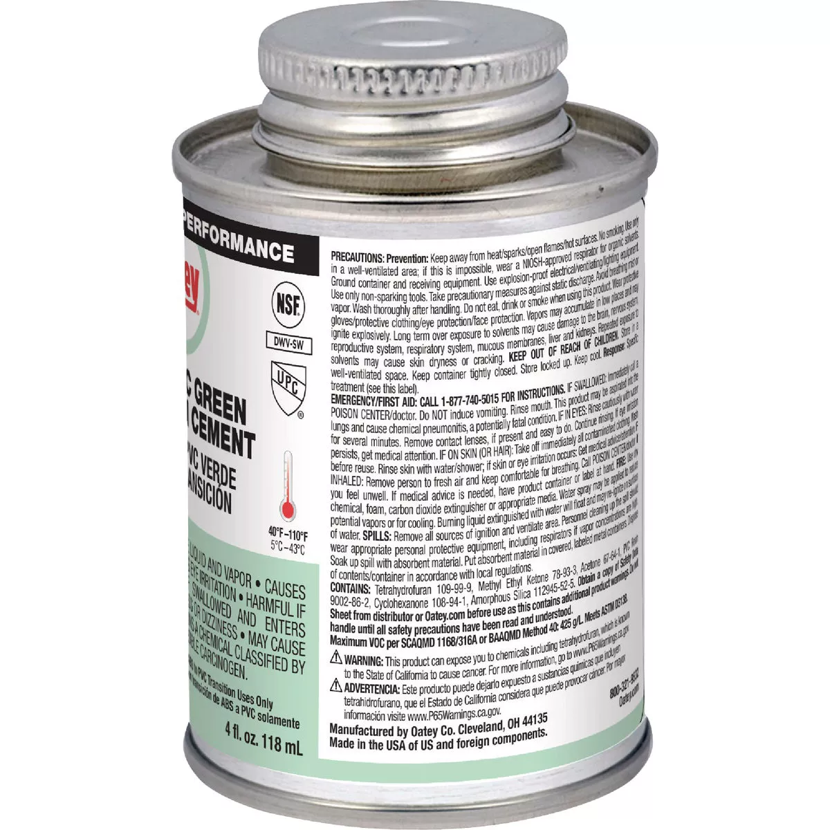Oatey 4 Oz. Low Voc Medium Bodied ABS to PVC Green Transition PVC Cement - photo 2