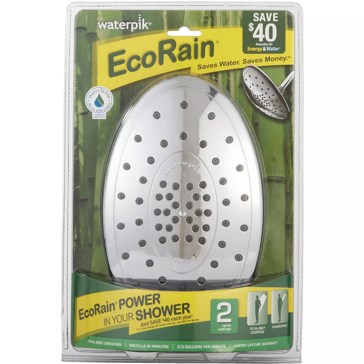 Waterpik Aquascape EcoRain Drenching 1-Spray 1.8 GPM Fixed Showerhead, Chrome - photo 2