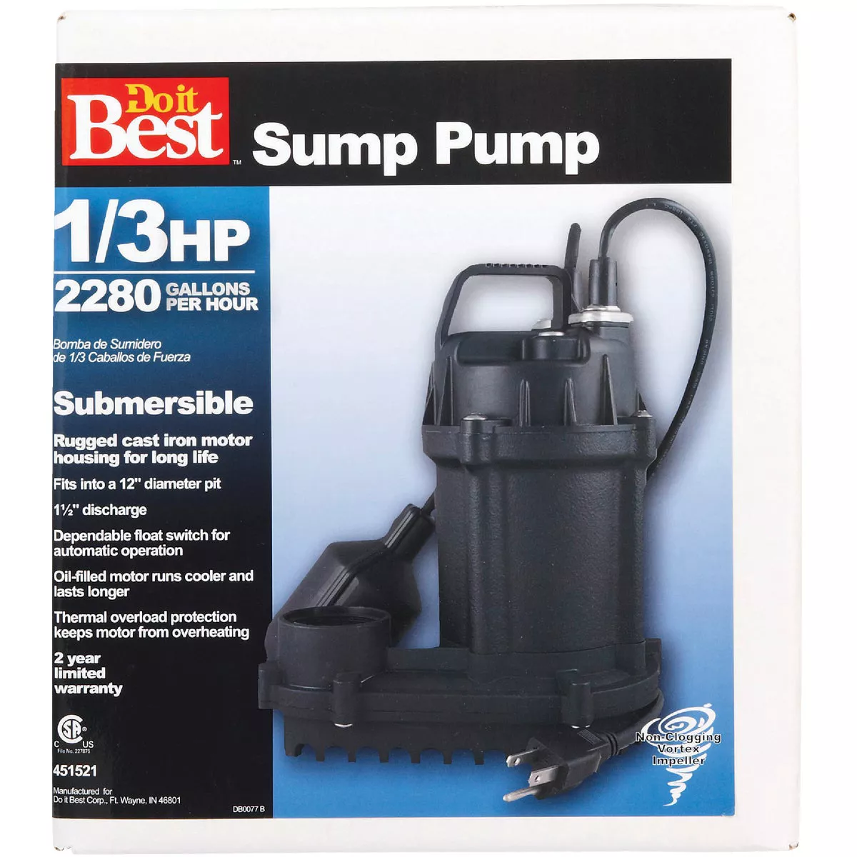 Do it Best 1/3 HP 115V Cast-Iron Submersible Sump Pump - photo 2