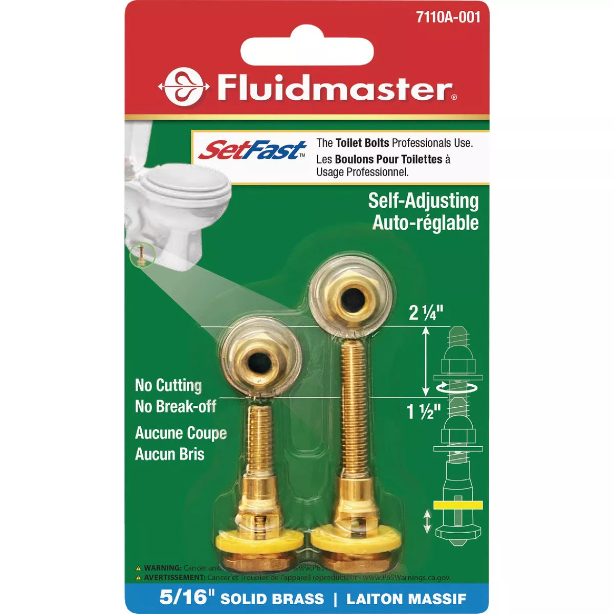 Fluidmaster SetFast 5/16 In. x 1-1/2 to 2-1/4 In. Adjustable Brass Toilet Bolts (2 Pack) - photo 2