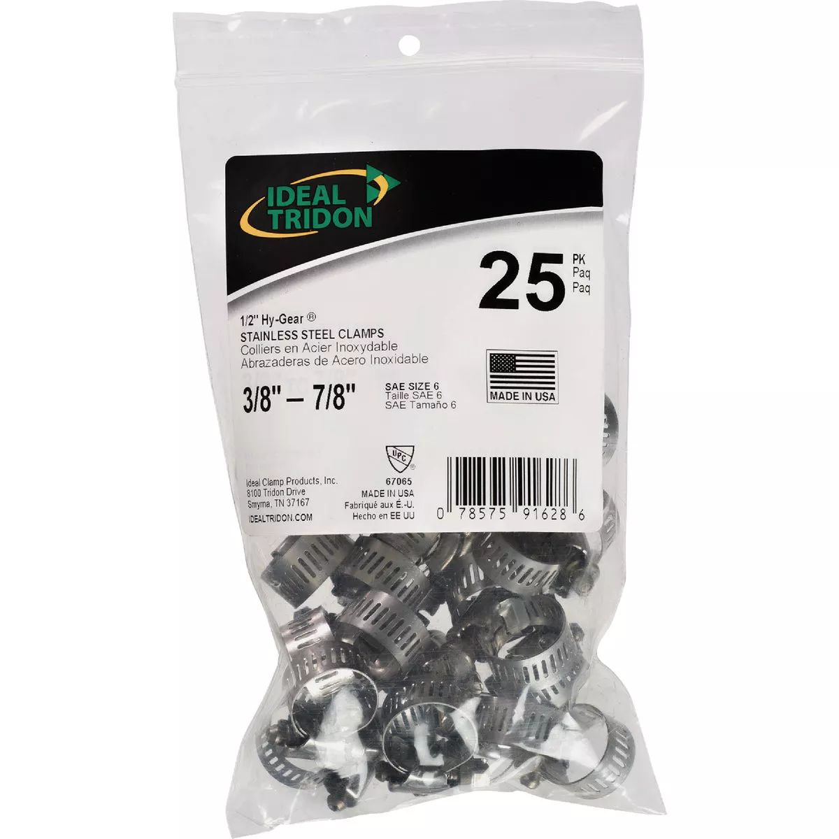Ideal HY-GEAR 3/8 In. To 7/8 In. Stainless Steel Worm Gear Hose Clamps (25-Piece)