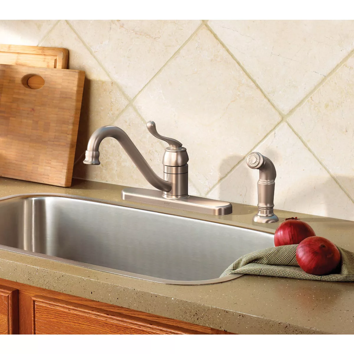 Moen Muirfield 1-Handle Lever Kitchen Faucet with Side Spray, Spot Resist Stainless Steel - photo 2