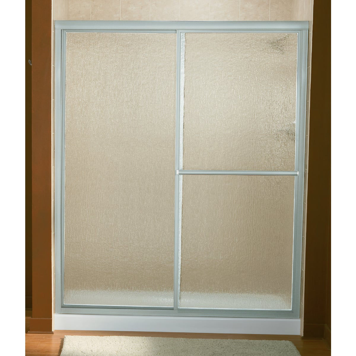 Sterling Deluxe 593/8 In. W. X 70 In H. Chrome Rain Glass Sliding