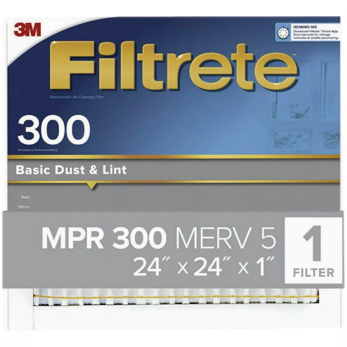 Filtrete 24 In. x 24 In. x 1 In. Basic Dust & Lint 300 MPR Furnace Filter