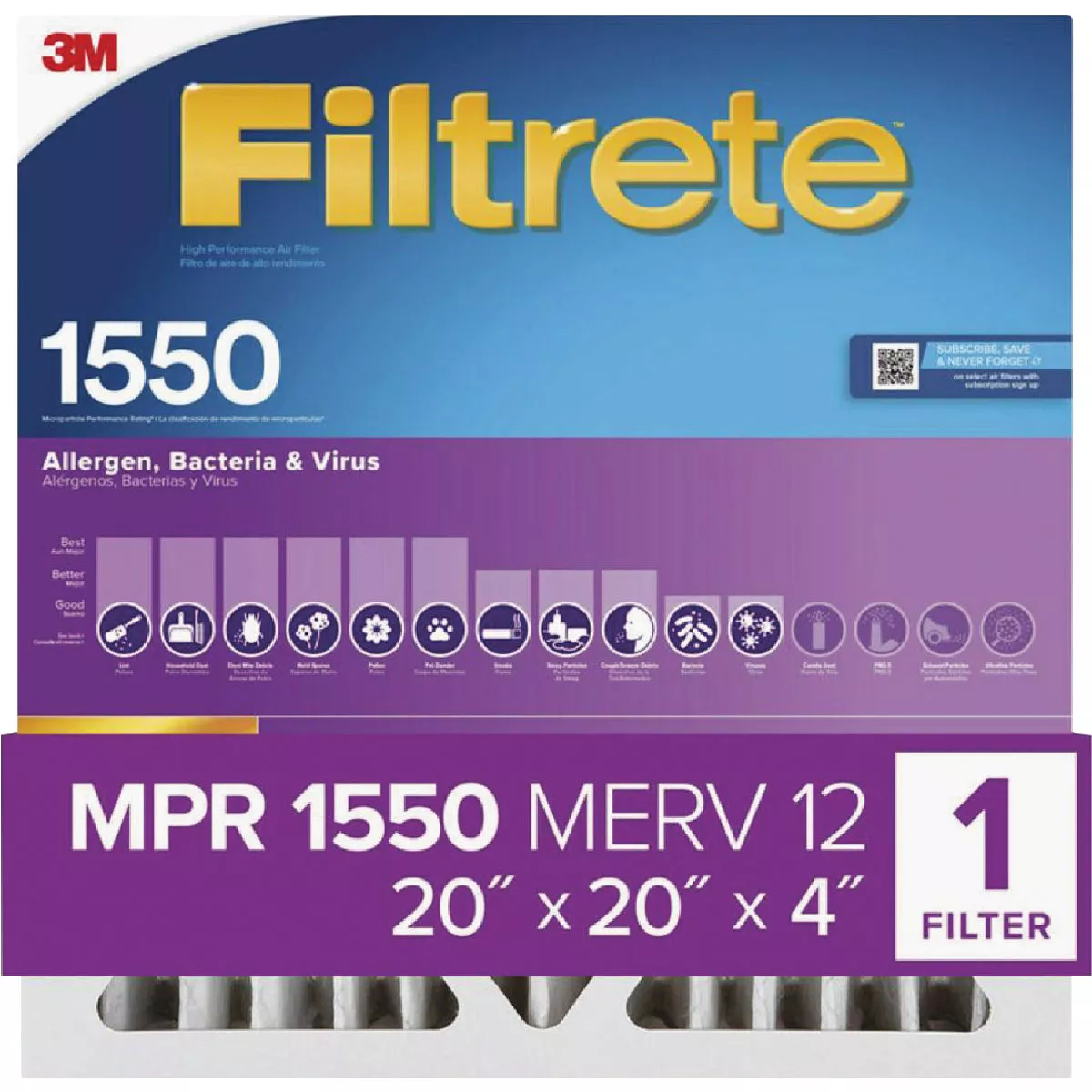 Filtrete Ultra Allergen Reduction Deep Pleat Filter, 20 In. x 20 In. x 4 In.