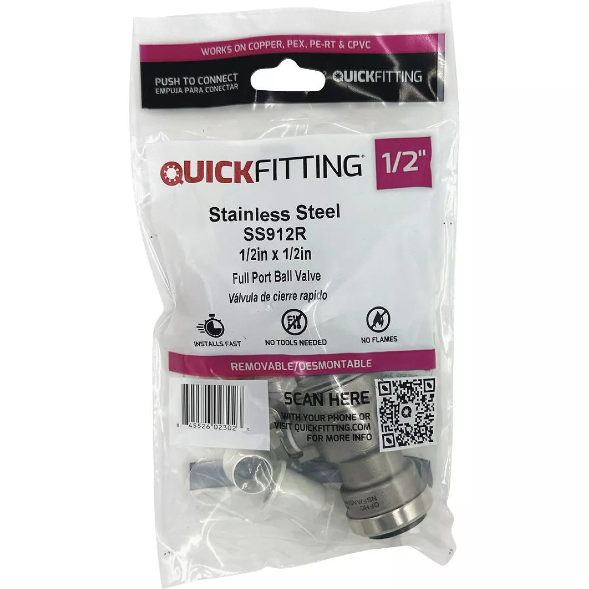 QuickFitting 1/2 In. Push-to-Connect Stainless Steel Full Port Ball Valve - photo 3