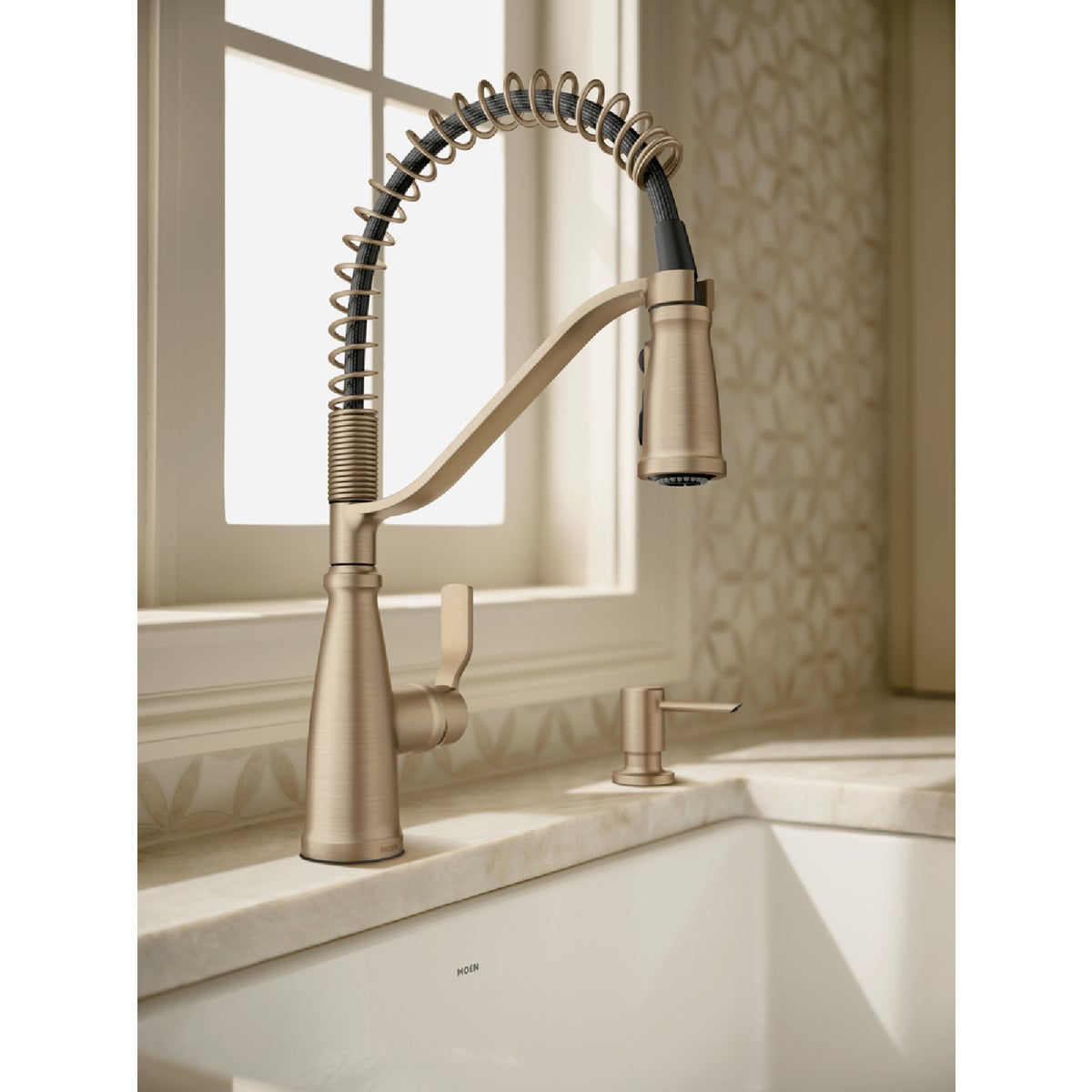 Moen Nolia 1-Handle Pull-Down Widespread Kitchen Faucet, Bronzed Gold ...