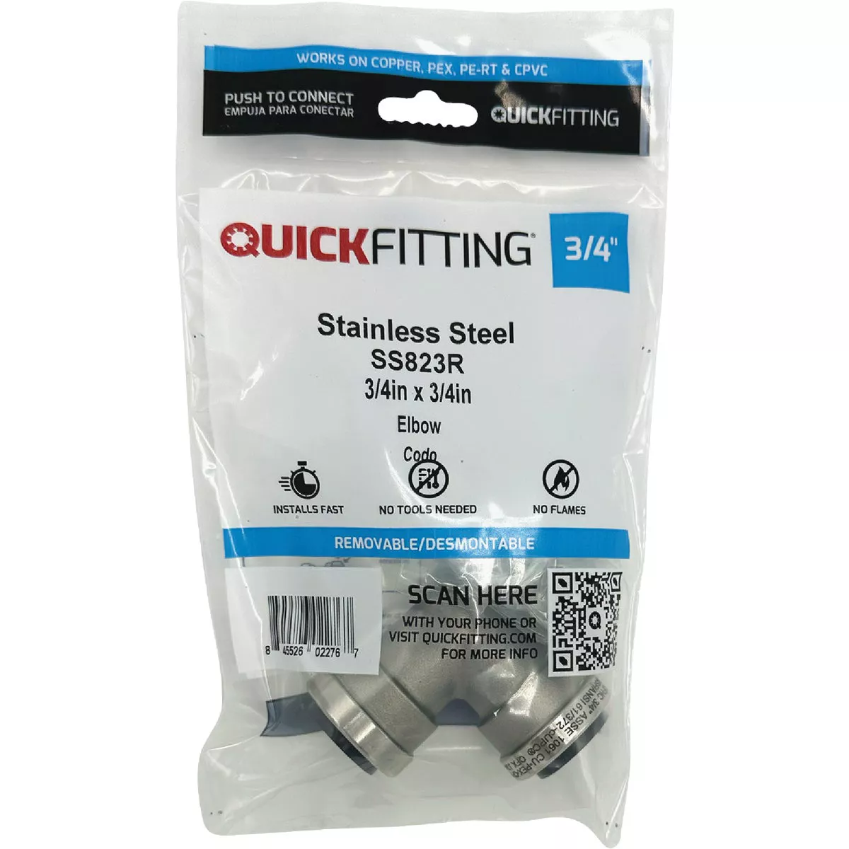 QuickFitting 3/4 In. x 3/4 In. Push-to-Connect Stainless Steel 90-Degree Elbow - photo 3