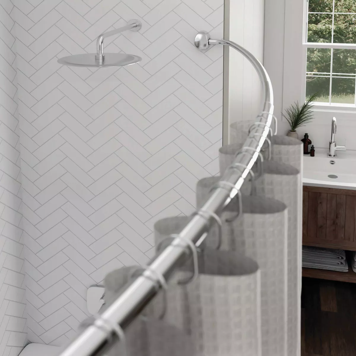Zenith Zenna Home Curved 60 In. To 72 In. Adjustable Fixed Shower Rod in Chrome - photo 3