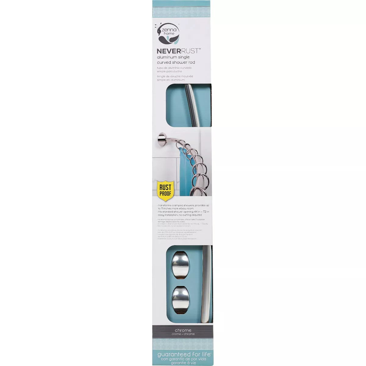 Zenith Zenna Home Curved 60 In. To 72 In. Adjustable Fixed Shower Rod in Chrome - photo 4