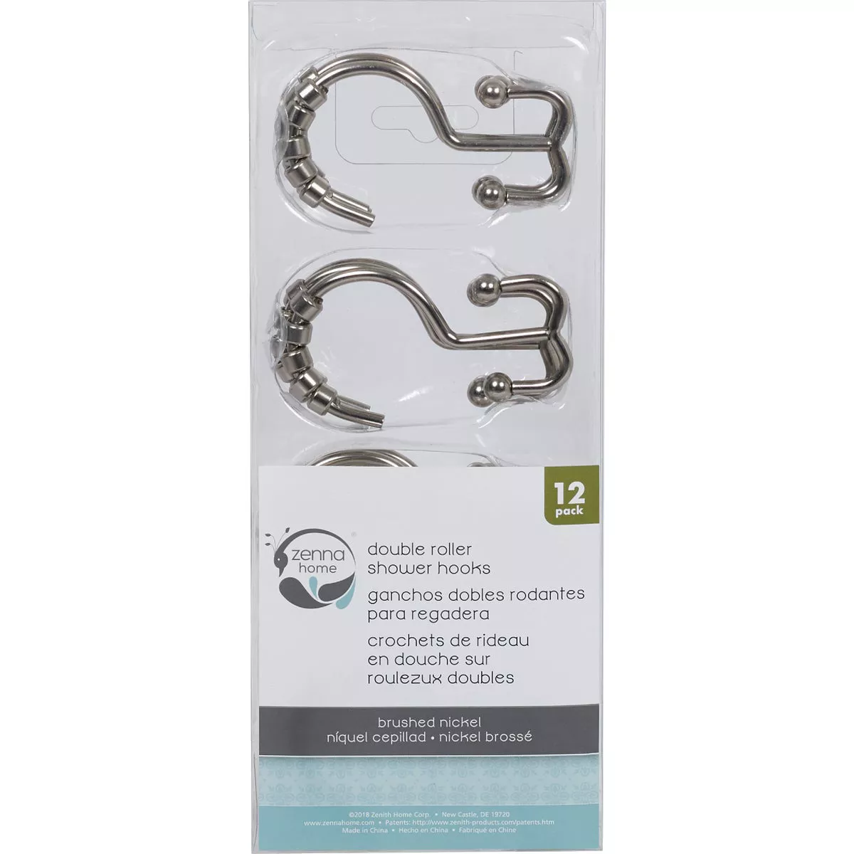 Zenith Zenna Home Brushed Nickel Double Roller Shower Curtain Hook (12 Count) - photo 3