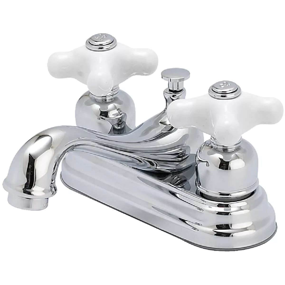 Home Impressions Chrome 2-Handle Cross Knob 4 In. Centerset Bathroom Faucet with Pop-Up