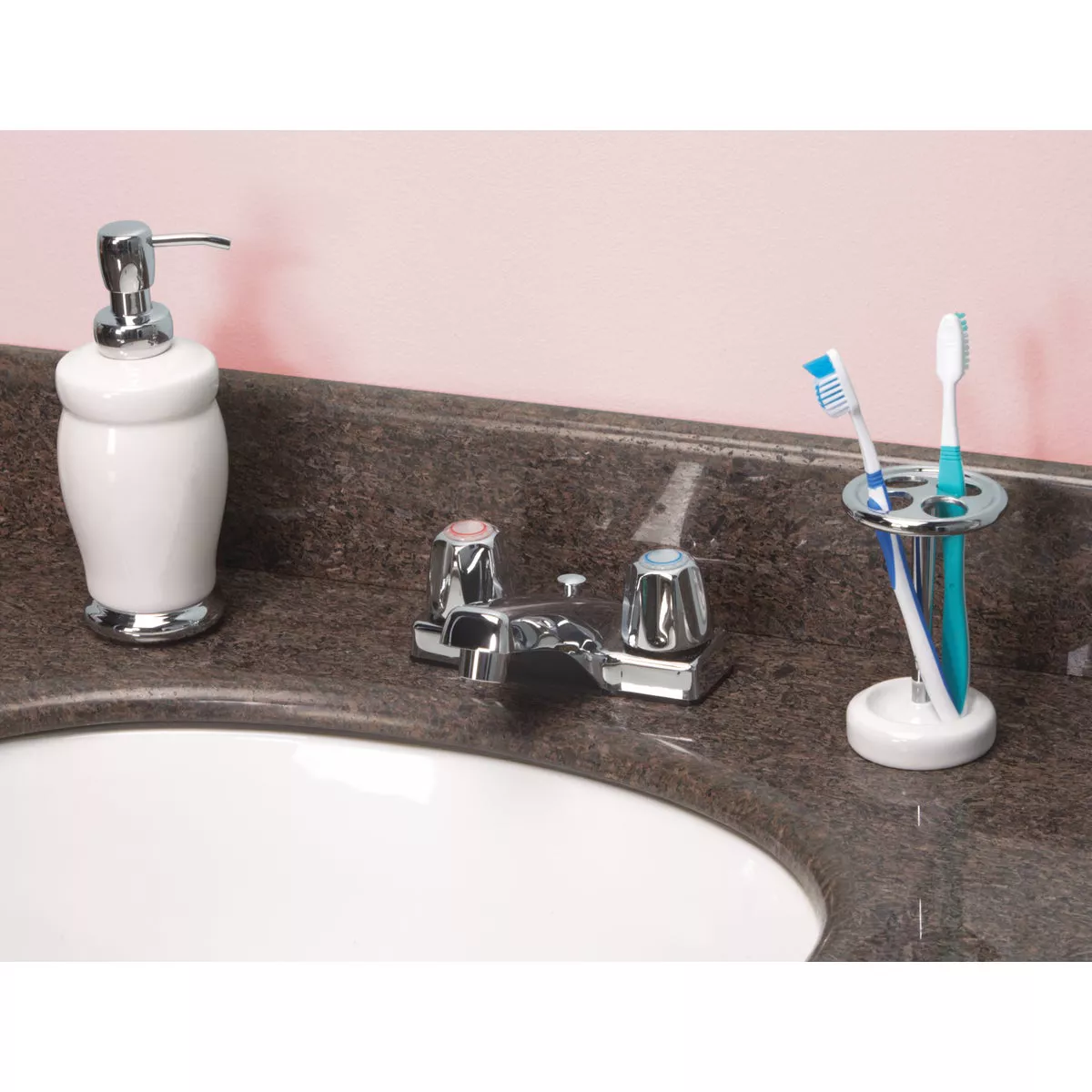 Home Impressions Chrome 2-Handle Knob 4 In. Centerset Bathroom Faucet with Pop-Up - photo 2