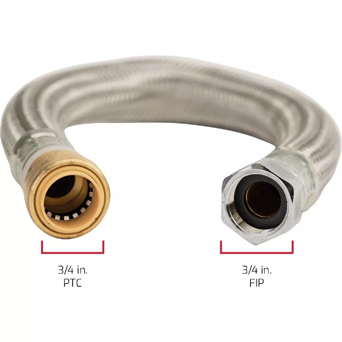 QuickFitting 3/4 In. Push-to-Connect x 3/4 In. FIP x 18 In. Full Port Braided Stainless Steel Water Heater Connector Hose - photo 6