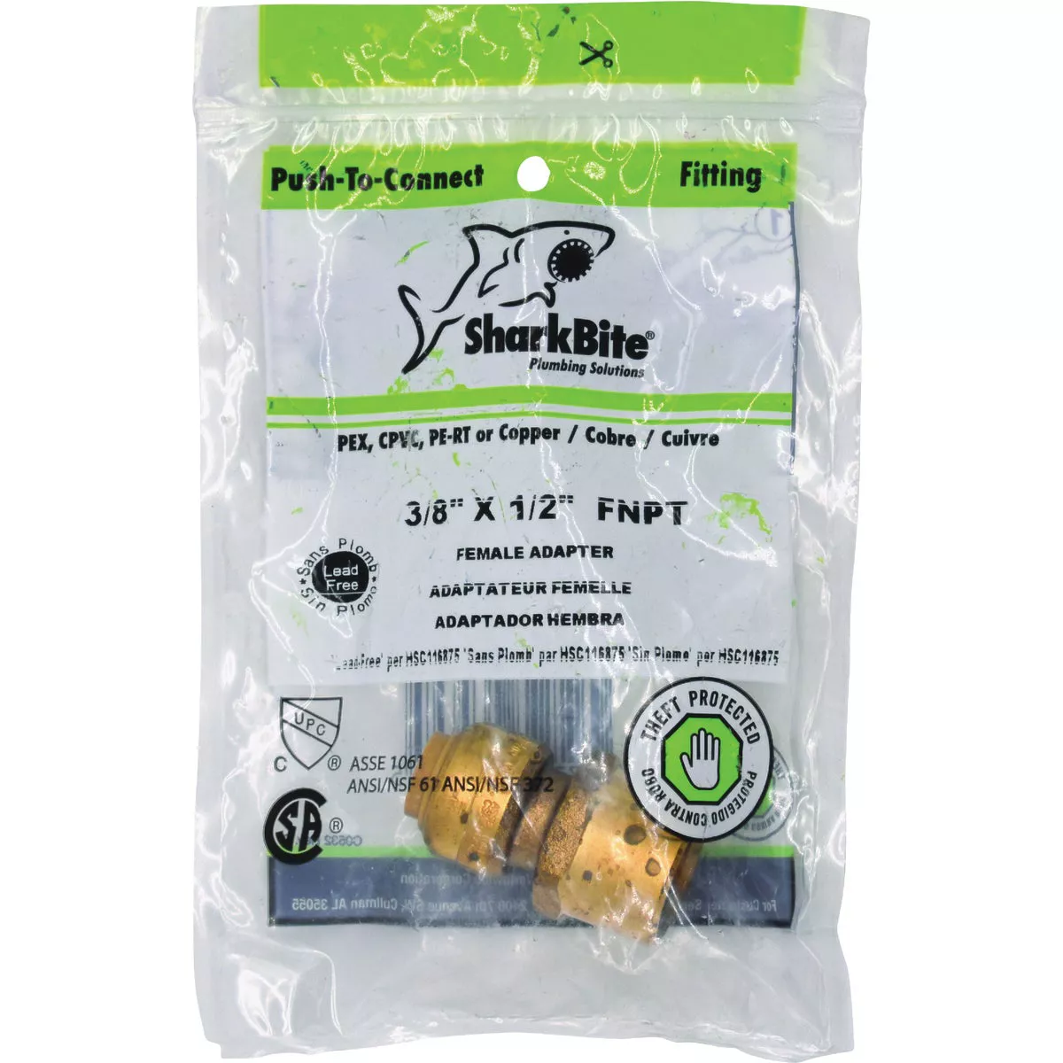 SharkBite 3/8 In. (1/2 in. OD) x 1/2 In. FNPT Reducing Brass Push-to-Connect Female Adapter - photo 2