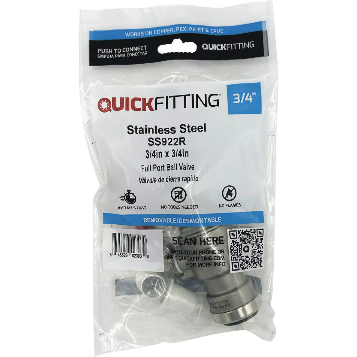 QuickFitting 3/4 In. Push-to-Connect Stainless Steel Full Port Ball Valve - photo 2