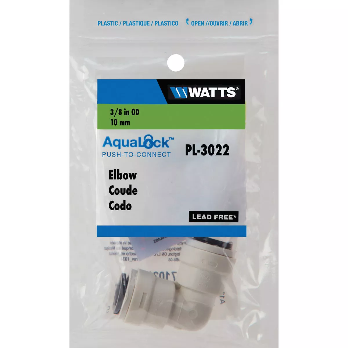 Watts Aqualock 3/8 In. x 3/8 In. 90 Deg. Push-to-Connect Plastic Elbow (1/4 Bend) - photo 2
