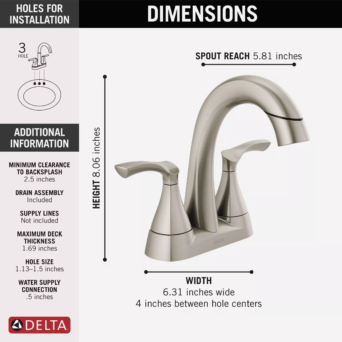 Delta Sandover Brushed Nickel 2-Handle Centerset Pull-Down Bathroom Faucet - photo 2