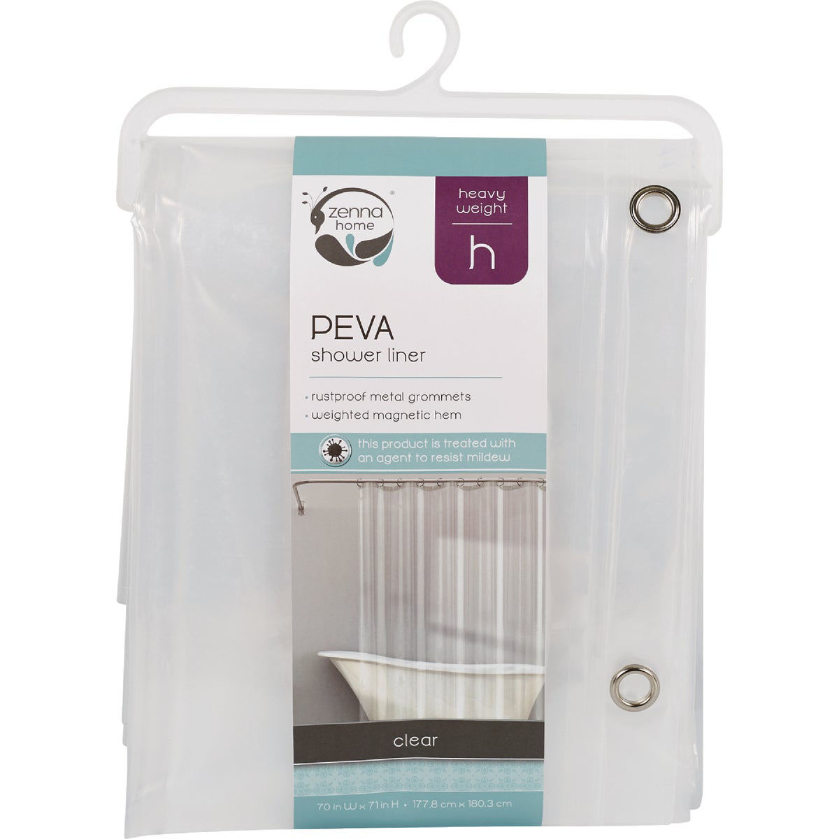 Zenith Zenna Home 70 In. x 71 In. Clear PEVA Heavyweight Shower Curtain