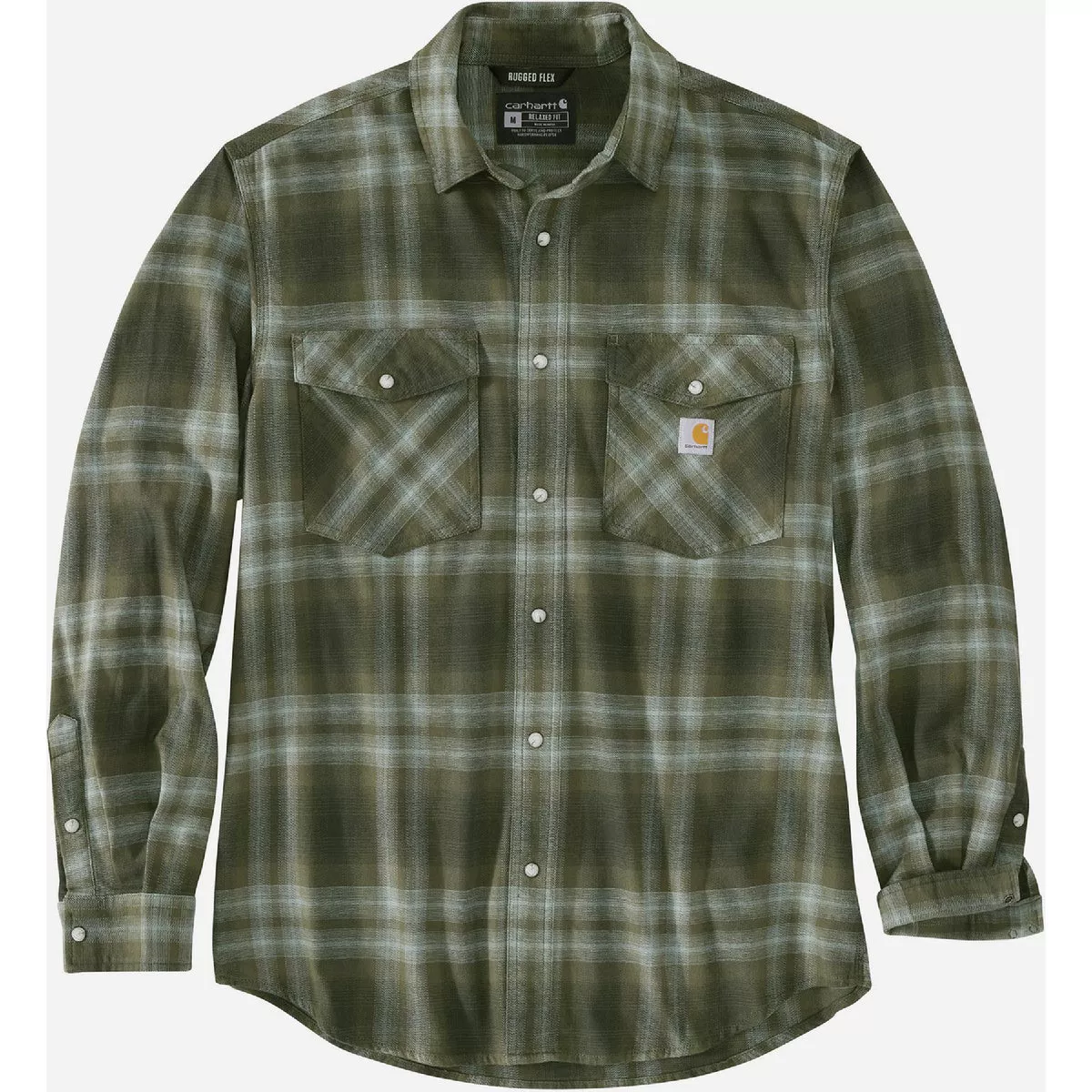 Carhartt Rugged Flex Men's Large Regular Basil Long Sleeve Midweight Flannel Plaid Snap-Front Shirt, Relaxed Fit