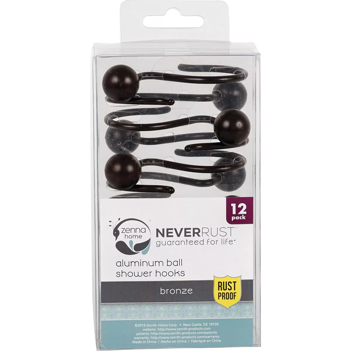 Zenna Home Bronze Aluminum Shower Curtain Ball Hook (12-Count) - photo 2