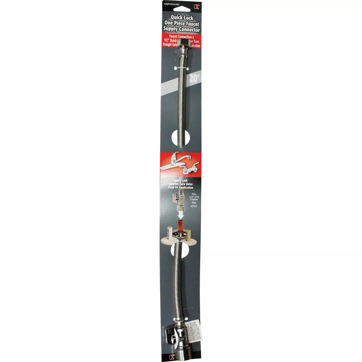 Keeney 5/8 In. x 20 In. Stainless Steel Quick Lock Toilet Supply Tube with Straight Quarter Turn Valve - photo 2