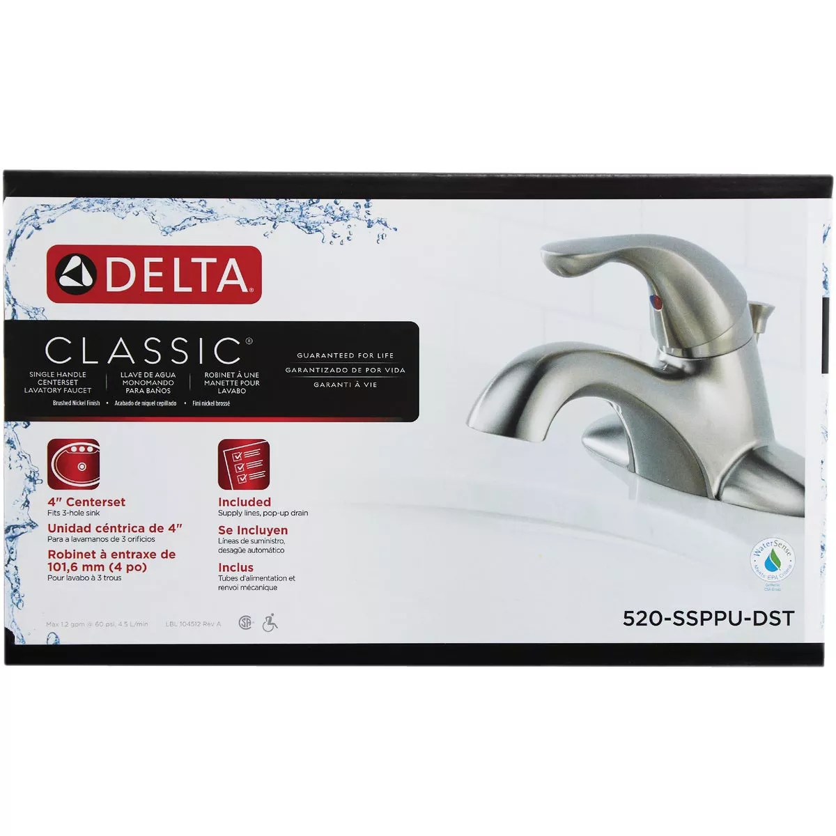 Delta Classic Stainless 1-Handle Lever 4 In. Centerset Bathroom Faucet with Pop-Up - photo 2