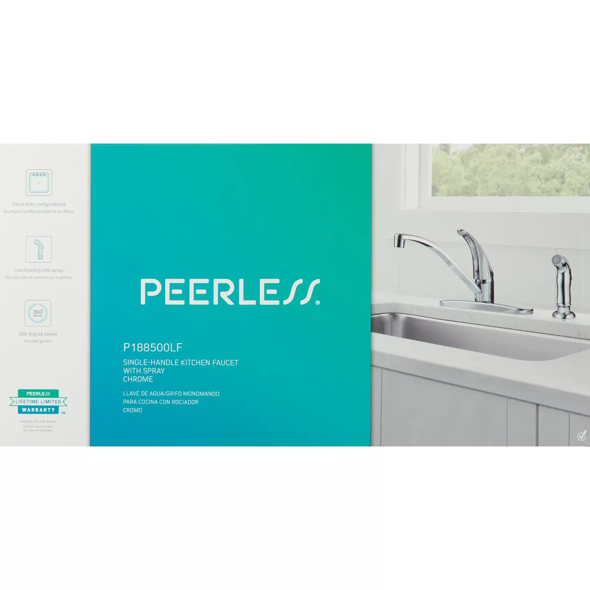 Peerless 1-Handle Lever Kitchen Faucet with Side Spray, Chrome - photo 2
