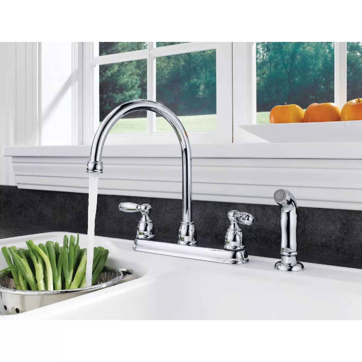 Peerless 2-Handle Lever Kitchen Faucet with Side Spray, Chrome - photo 2