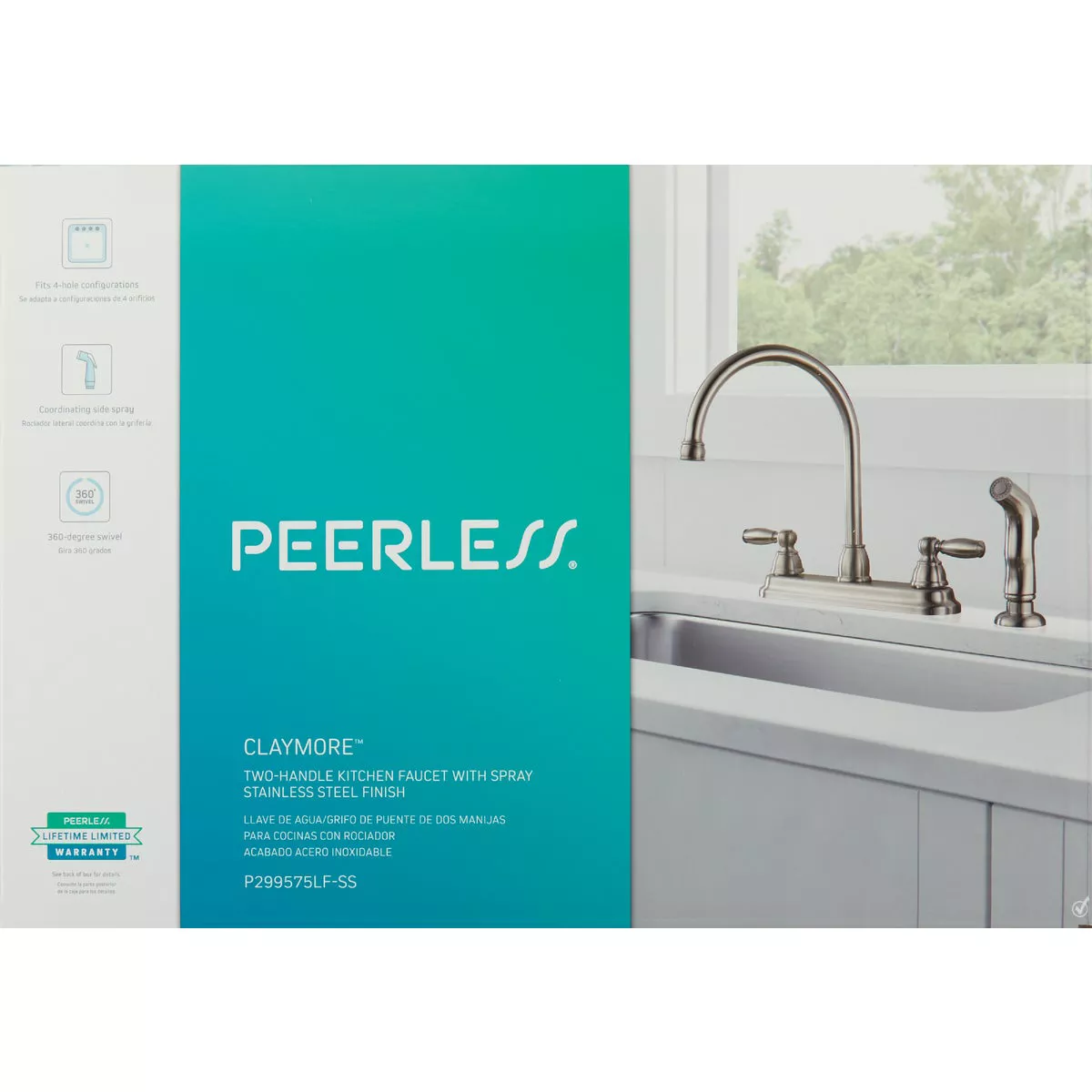 Peerless 2-Handle Lever Kitchen Faucet with Side Spray, Stainless - photo 2