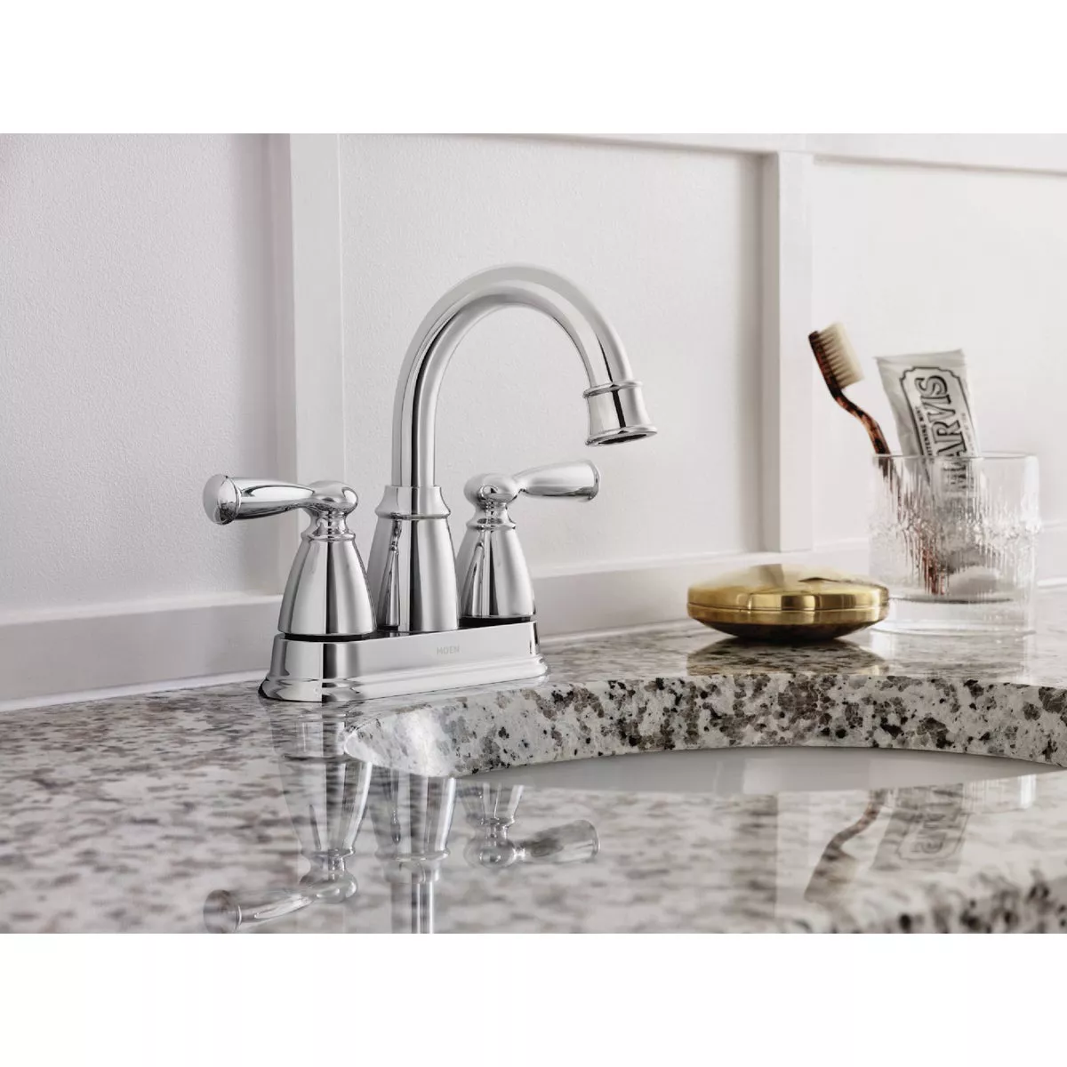 Moen Banbury 2-Handle Lever High Arc Centerset Bathroom Faucet with Push-Down, Chrome - photo 2