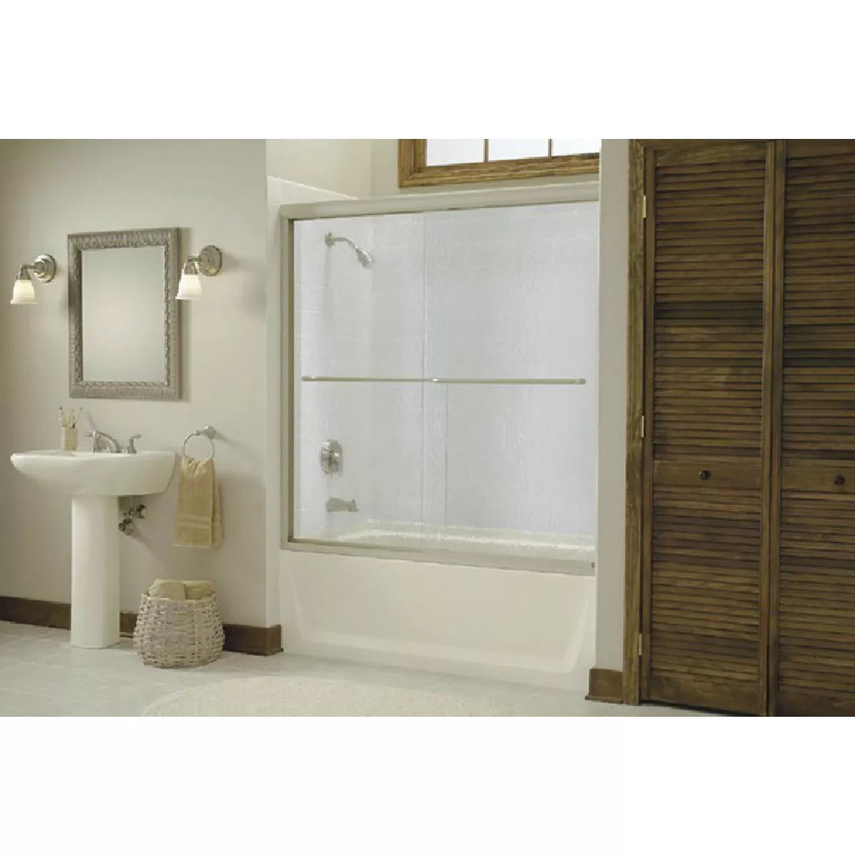 Sterling Finesse 59-5/8 In. W X 55-3/4 In. H Chrome Semi-Frameless Clear Glass Sliding Tub Door